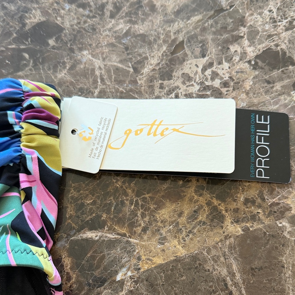 Gottex Vibrant Striped Ruched Swim bottom in Black, Pink, Blue & Yellow - Picture 2 of 8